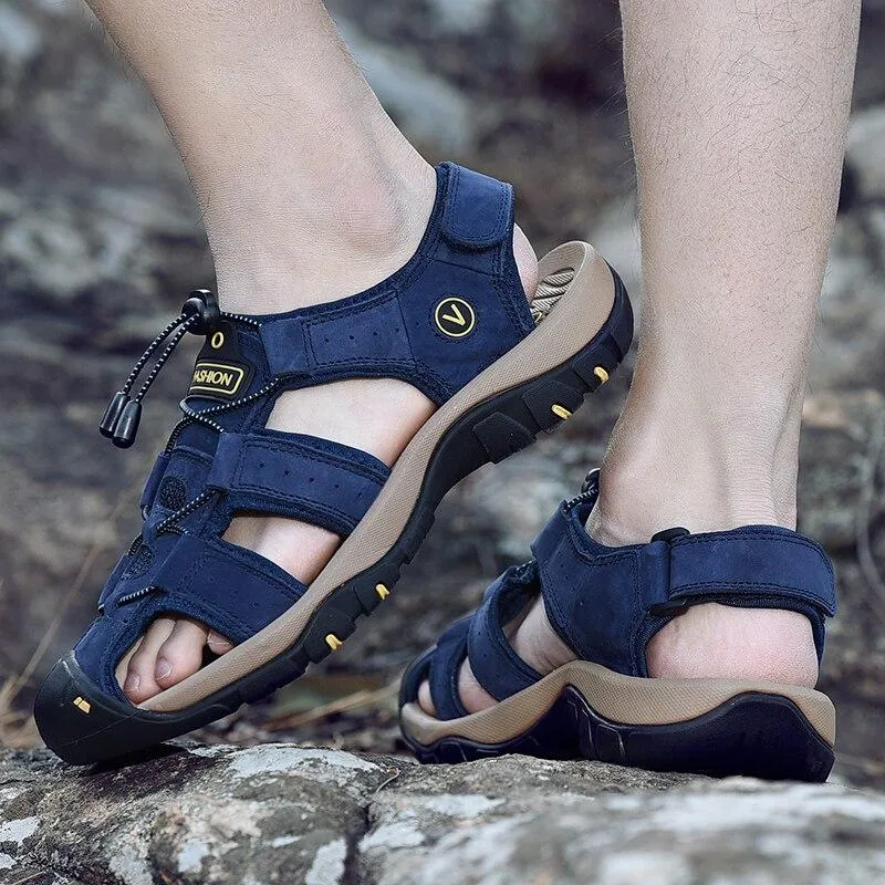 Men Genuine Leather Summer Sandals Fashion Slippers