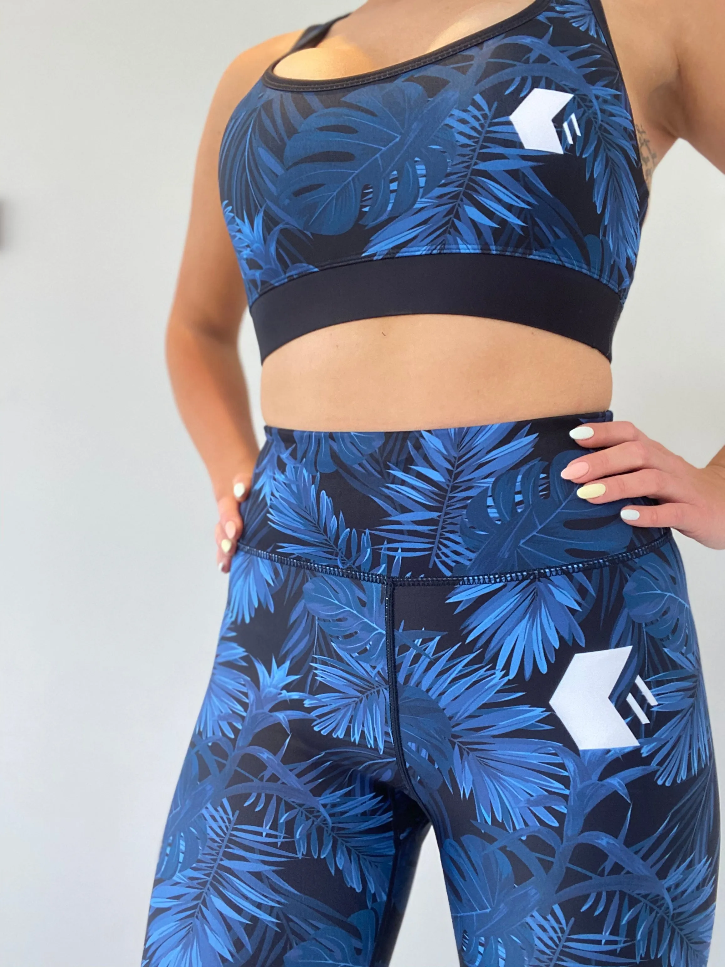 Midnight Blue Leaf Sports Bra