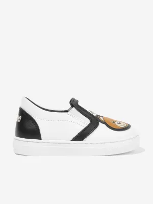 Moschino Boys Leather Slip On Trainers in White