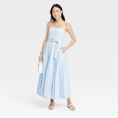 New - A New Day Women's Midi Bandeau Dress Belted Removable Straps