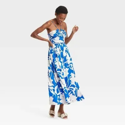 Open Box - Women's Maxi Sundress - A New Day Blue Floral L