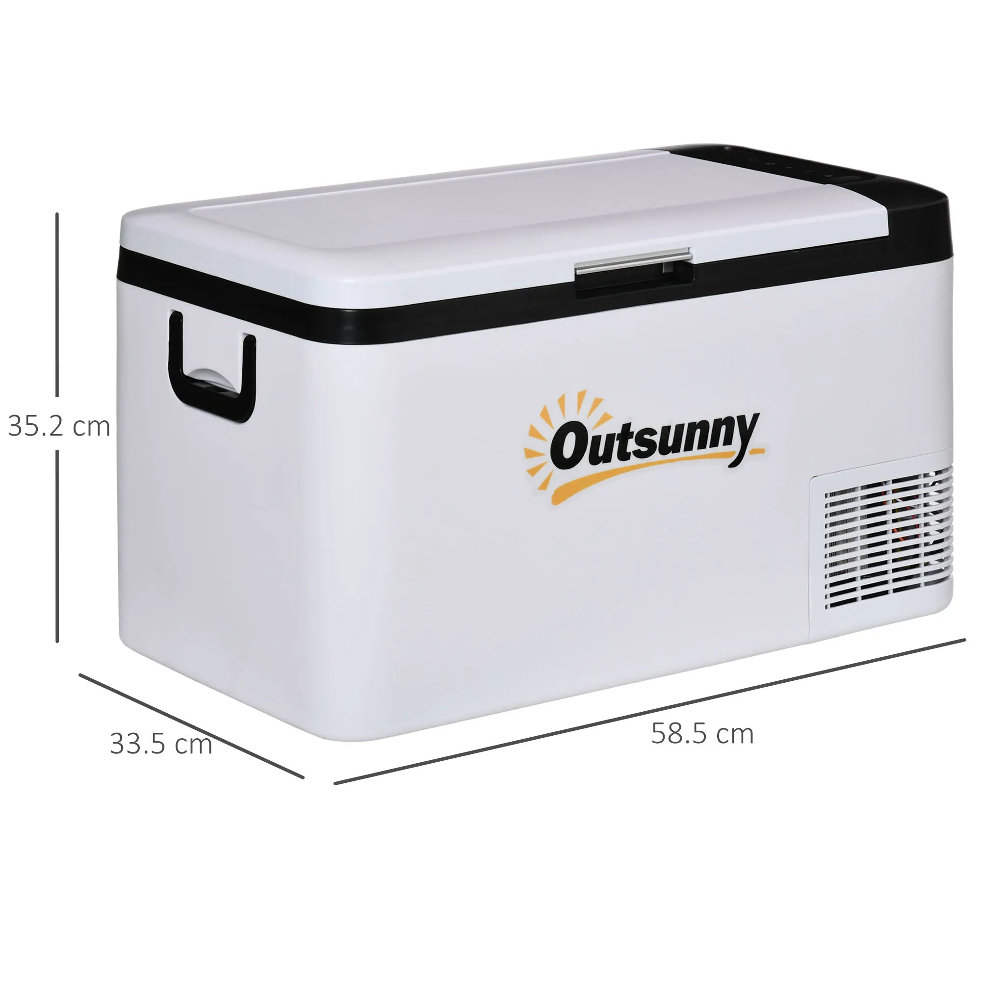 Outsunny 12V Car Refrigerator w/ LED & Foldable Handles, 25L Portable Compressor Cooler, Fridge Freezer with 12/24V DC and 110-240V AC for Campervan RV Boat Travel