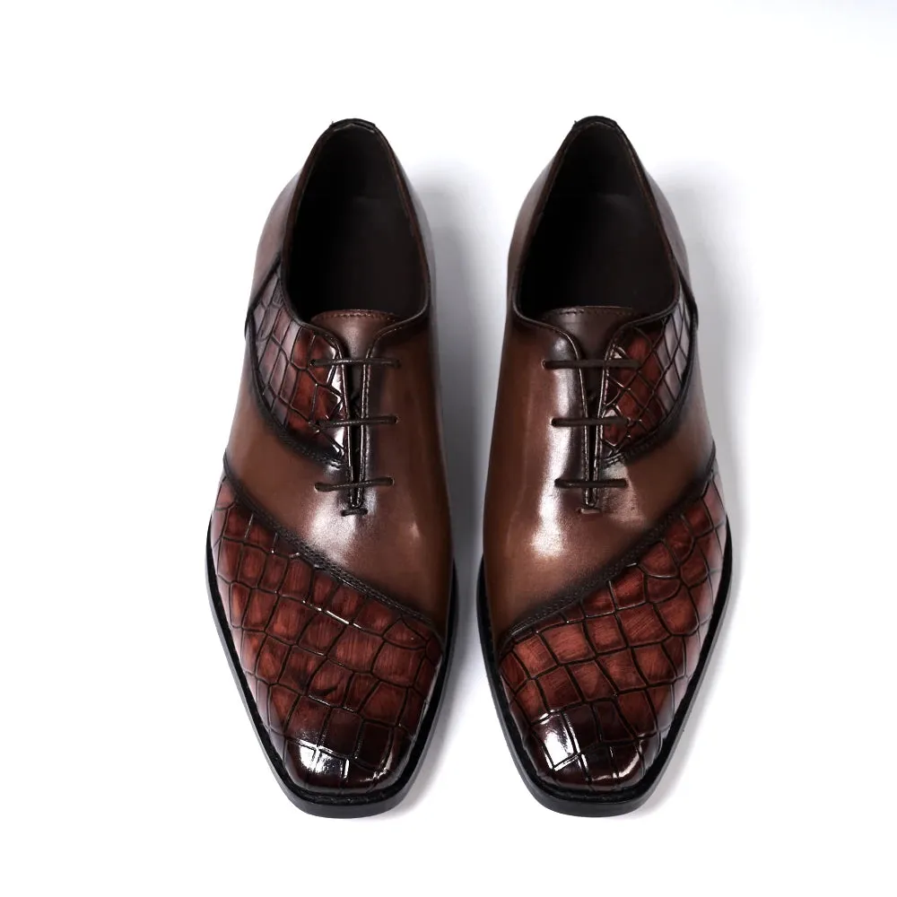 Patchwork Crocodile Pattern Brogue Shoes