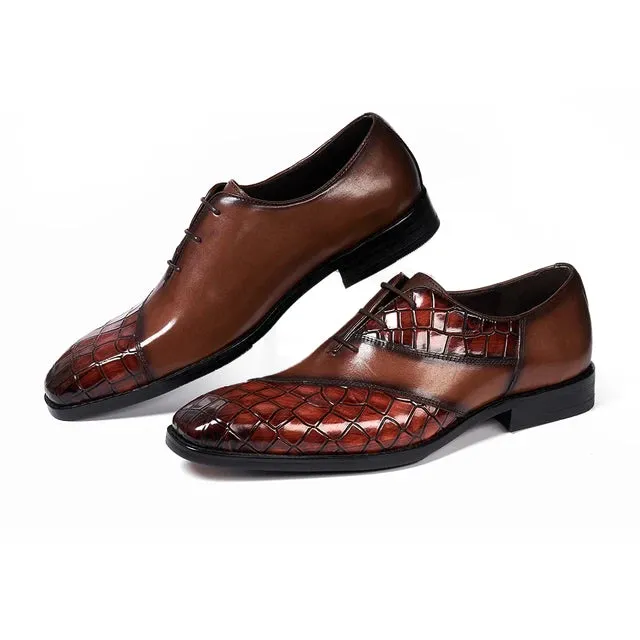 Patchwork Crocodile Pattern Brogue Shoes