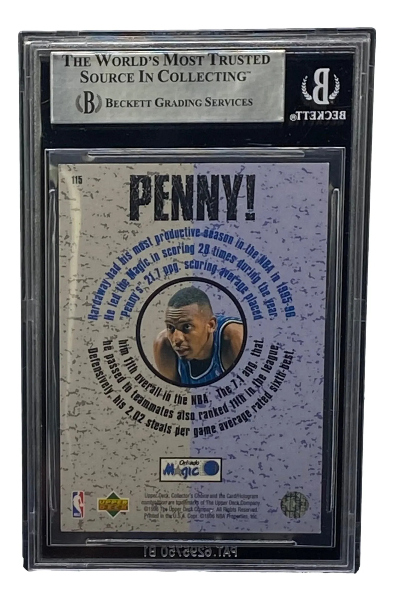 Penny Hardaway Signed Slabbed Orlando Magic 1996-97 Collector's Choice #115 BAS