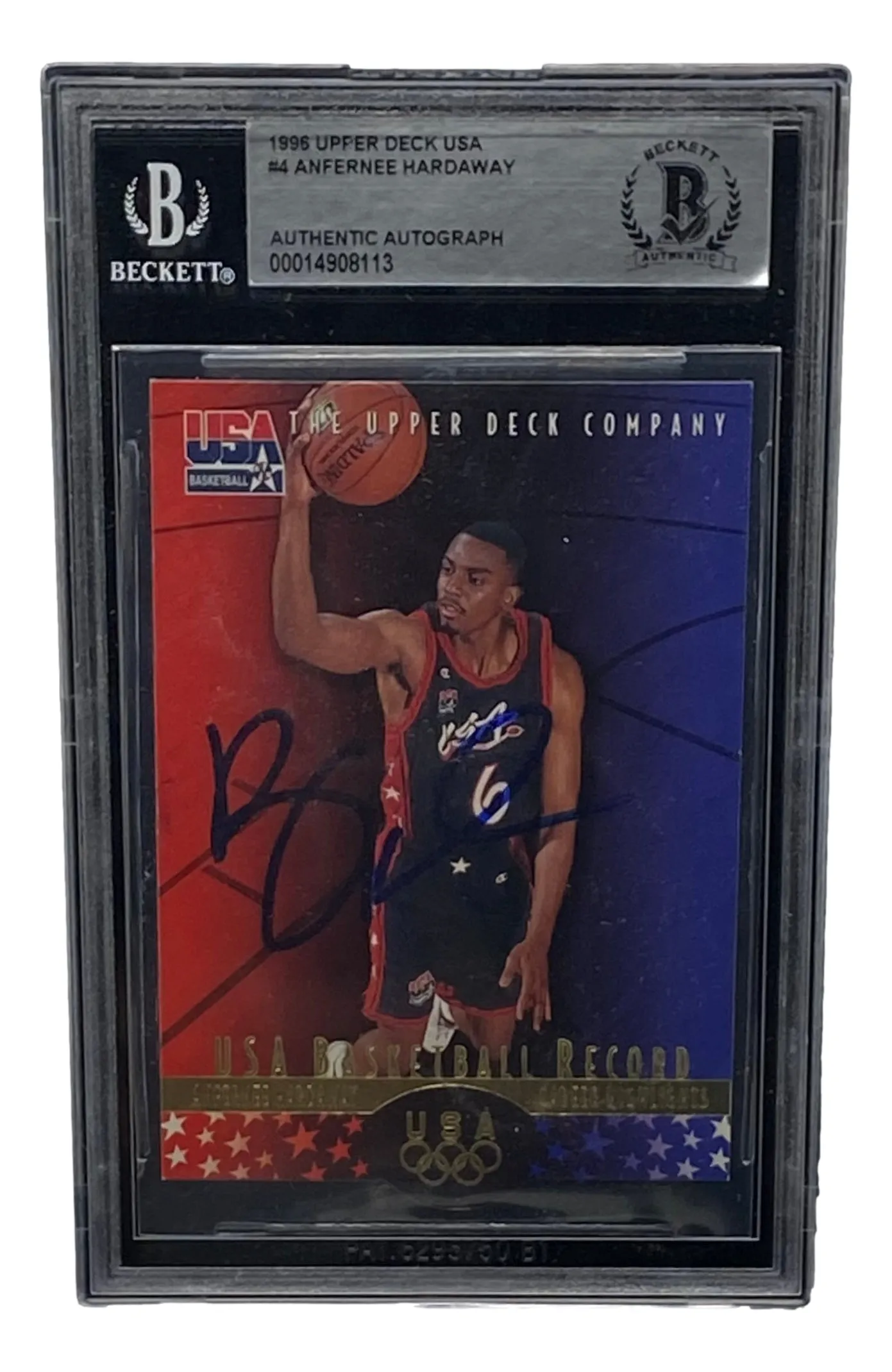 Penny Hardaway Signed Slabbed USA 1996 Upper Deck USA #4 Basketball Card BAS