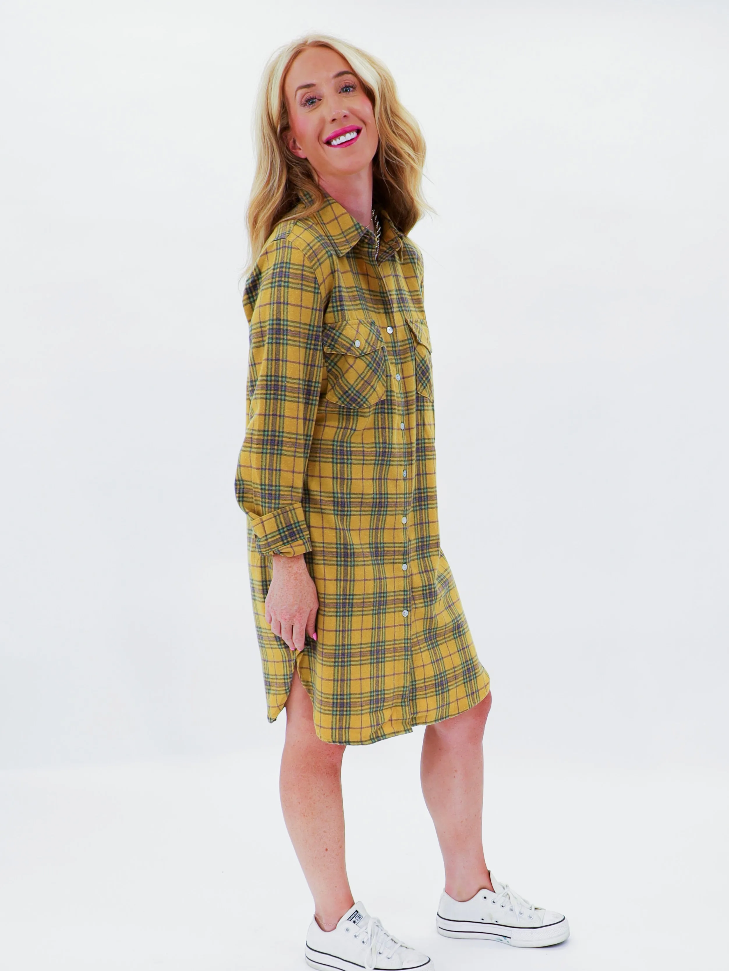 Plaid and Dreams Button Dress