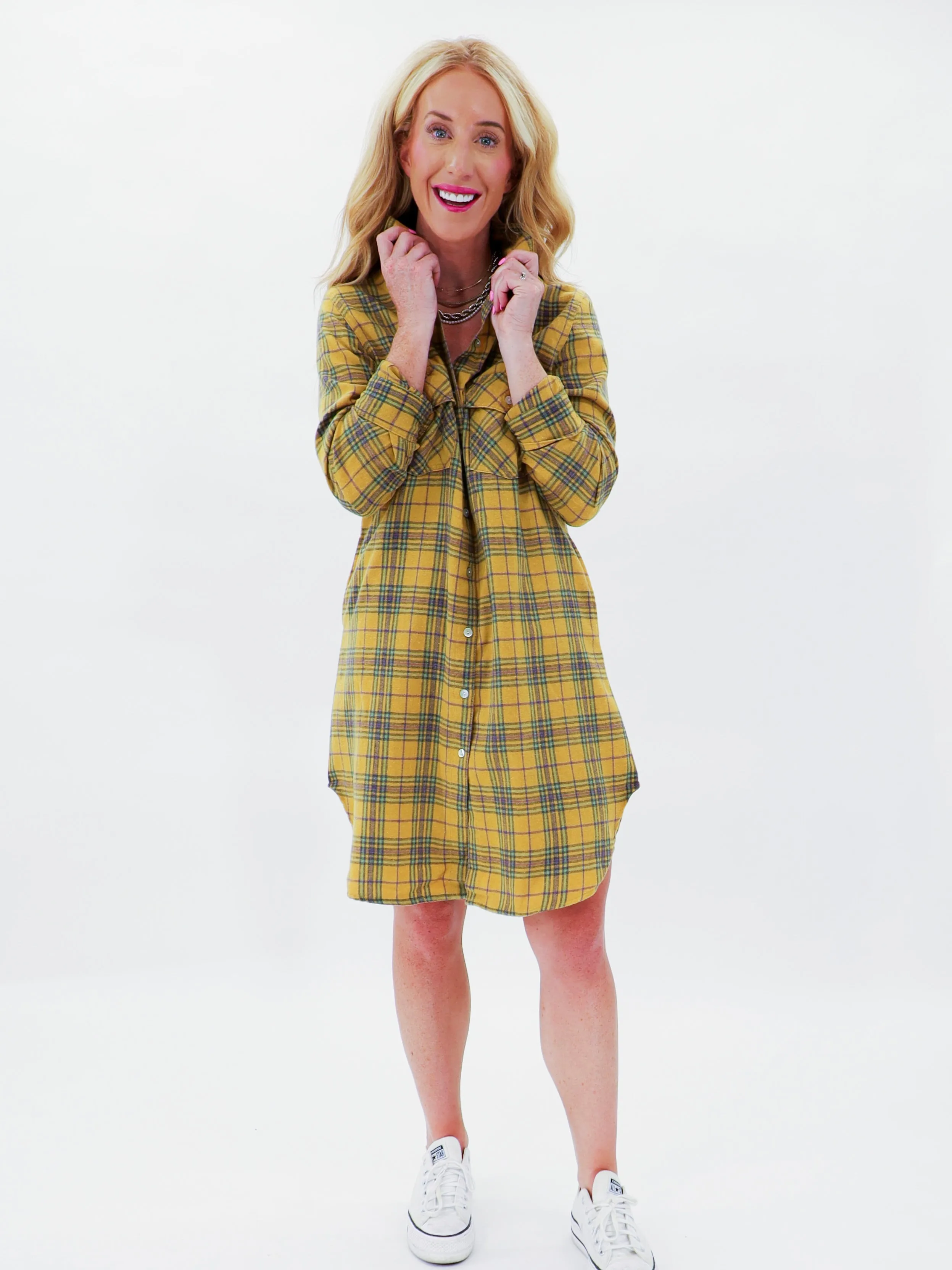 Plaid and Dreams Button Dress