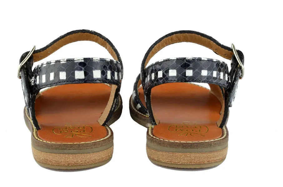 Pom d'Api Girls Black and White Stripe Sandal