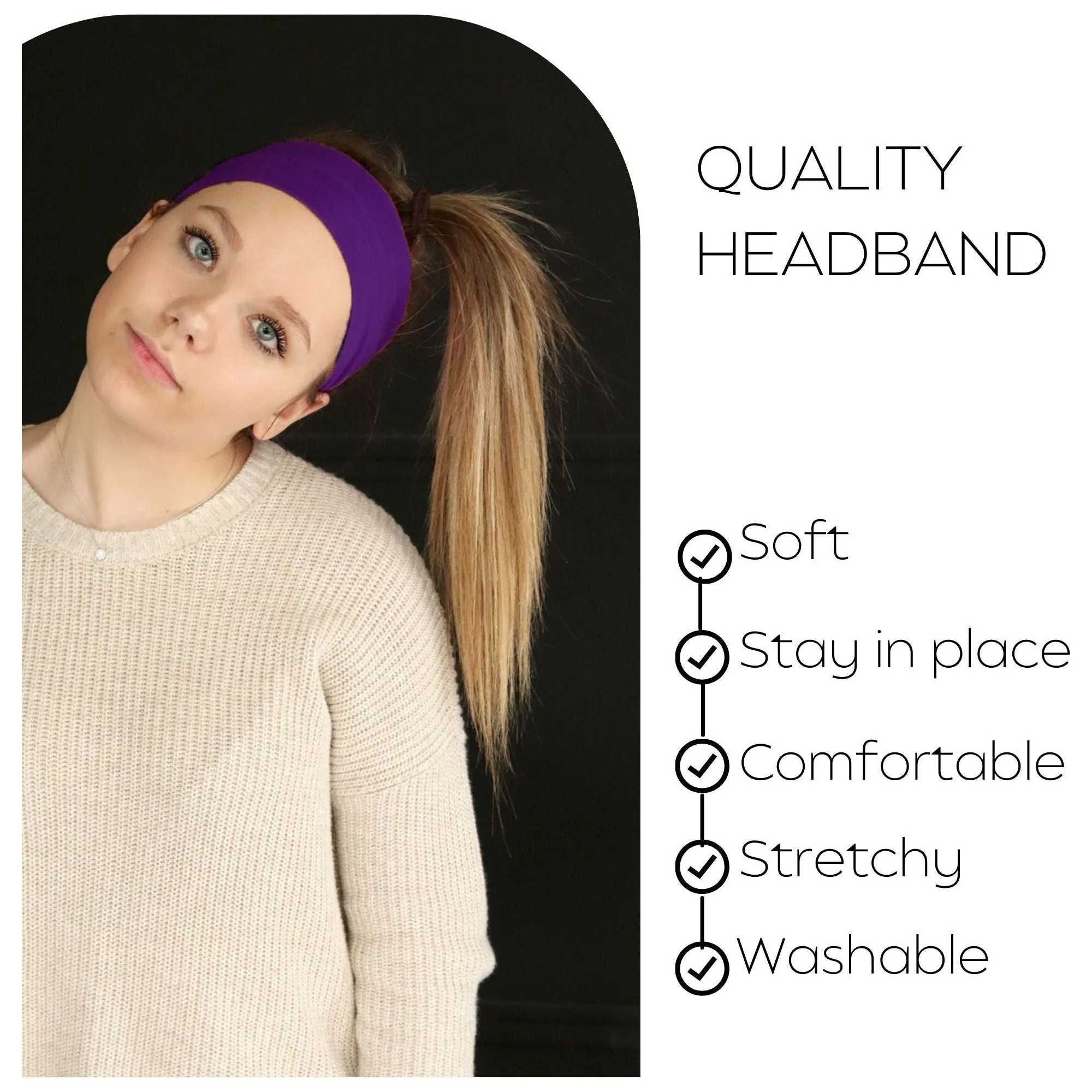 Purple Wide Headbands - 12 Pack