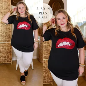 Rock All Night Sequin Mouth Graphic Tee in Black