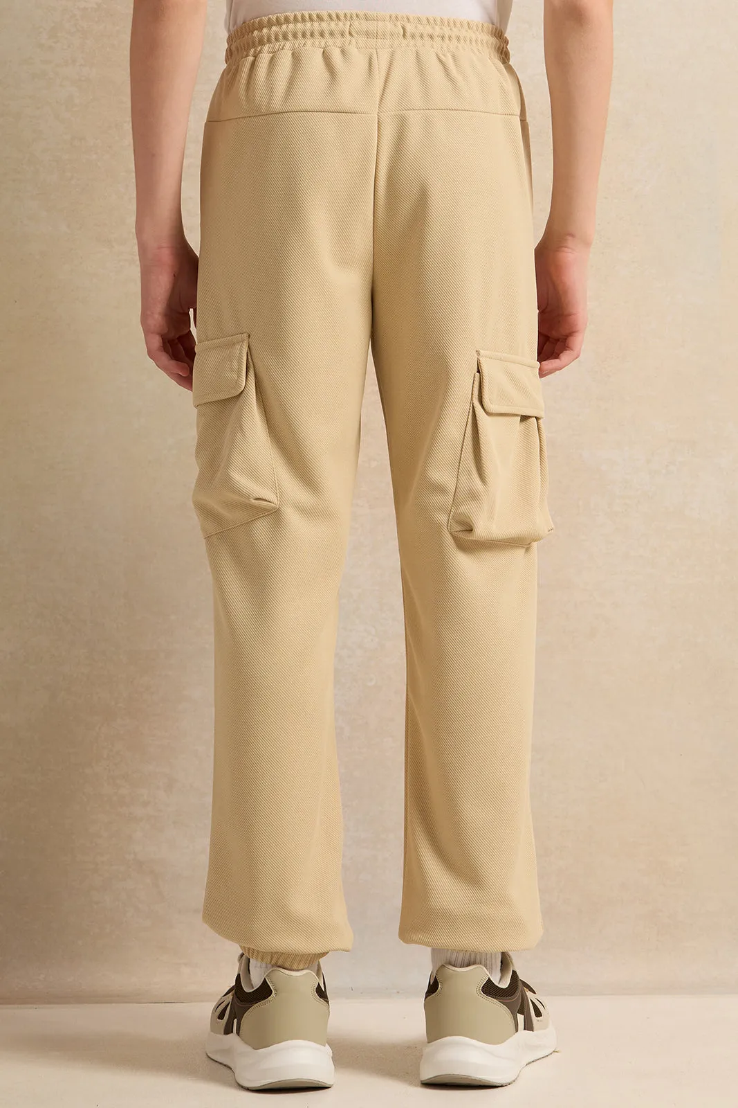 Senior Boys Beige Cargo With Zip Active Pants