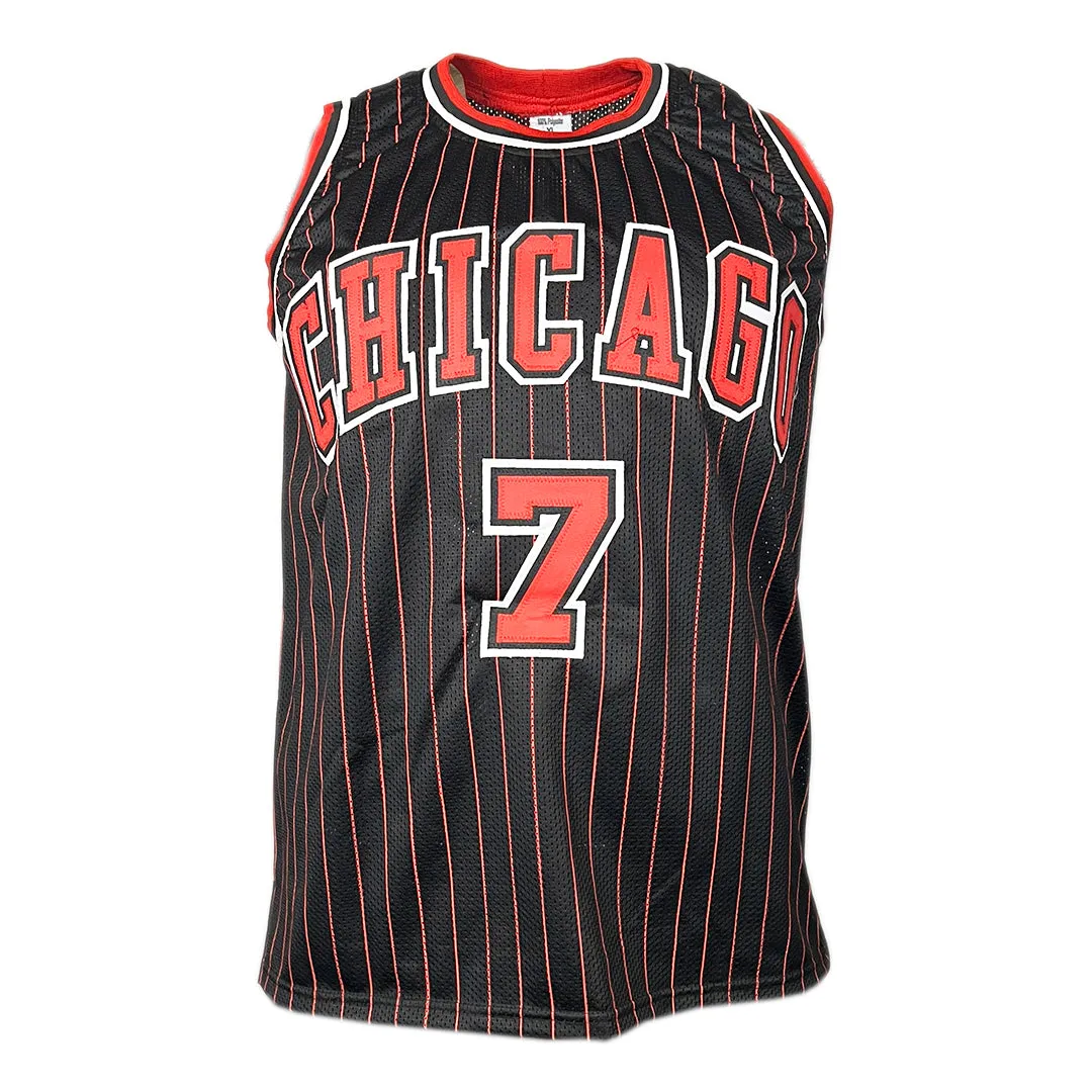 Toni Kukoc Signed HOF 21 Inscription Chicago Pinstripe Basketball Jersey (Beckett)