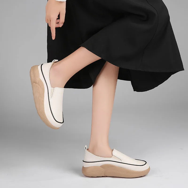 Women's Thick Sole Low-cut Leather Shoes