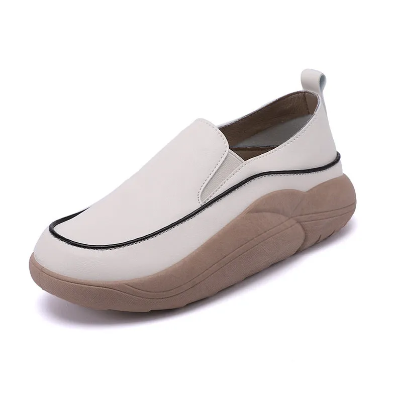 Women's Thick Sole Low-cut Leather Shoes