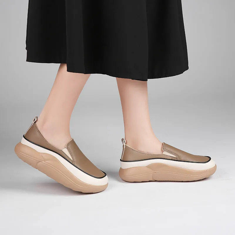 Women's Thick Sole Low-cut Leather Shoes