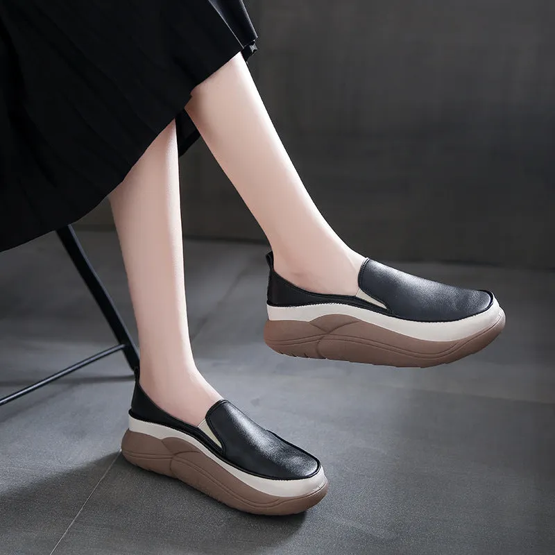 Women's Thick Sole Low-cut Leather Shoes