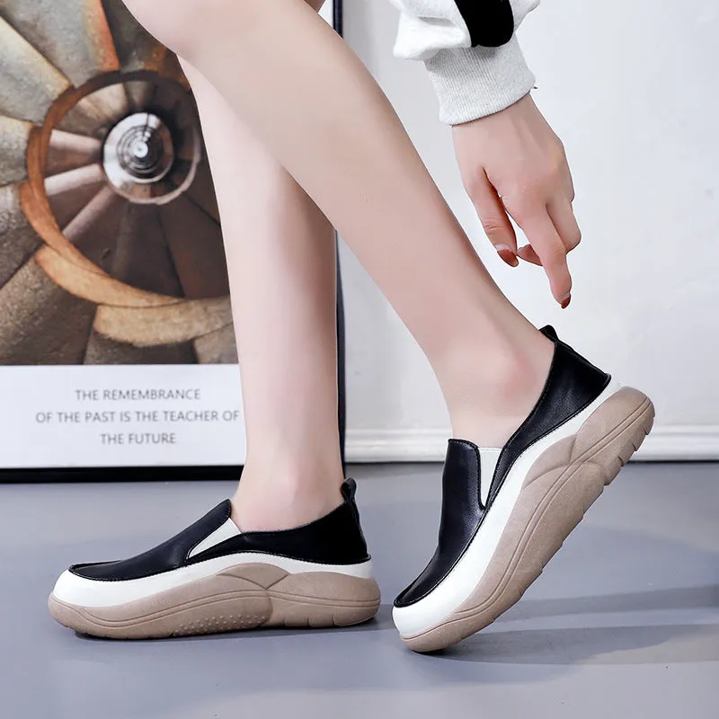 Women's Thick Sole Low-cut Leather Shoes