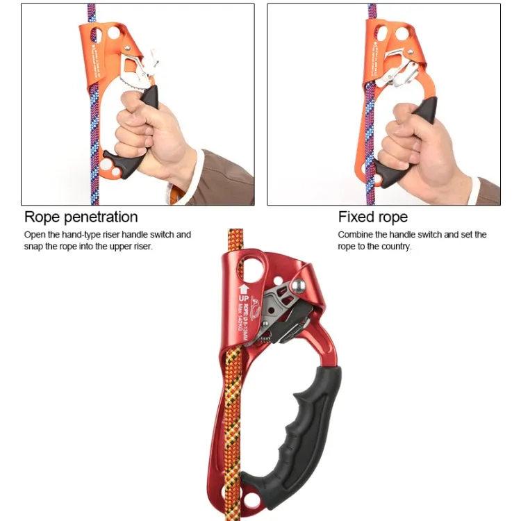 XINDA TP-8606 Outdoor Rock Climbing Aerial Work Anti-fall Handheld Rope Gripper for 8-12mm Diameter Rope left(Red)