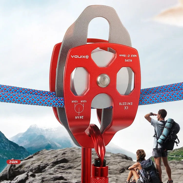 XINDA XD-8613 Outdoor Rock Climbing Jungle Rope Overhead Crossing Side Plate Double Pulley(Red)