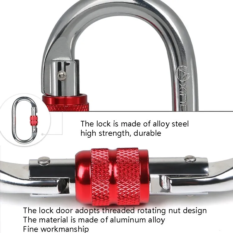 XINDA XDQ96068 Outdoor Equipment Climbing Main Lock Carabiner O-Shaped Steel Lock Wire Buckle Lock(Silver Red)