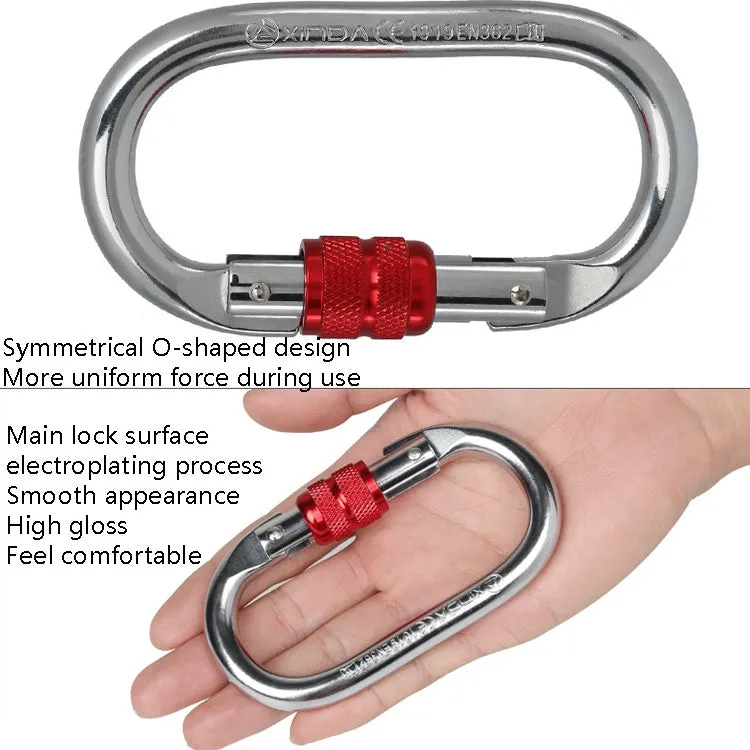 XINDA XDQ96068 Outdoor Equipment Climbing Main Lock Carabiner O-Shaped Steel Lock Wire Buckle Lock(Silver Red)